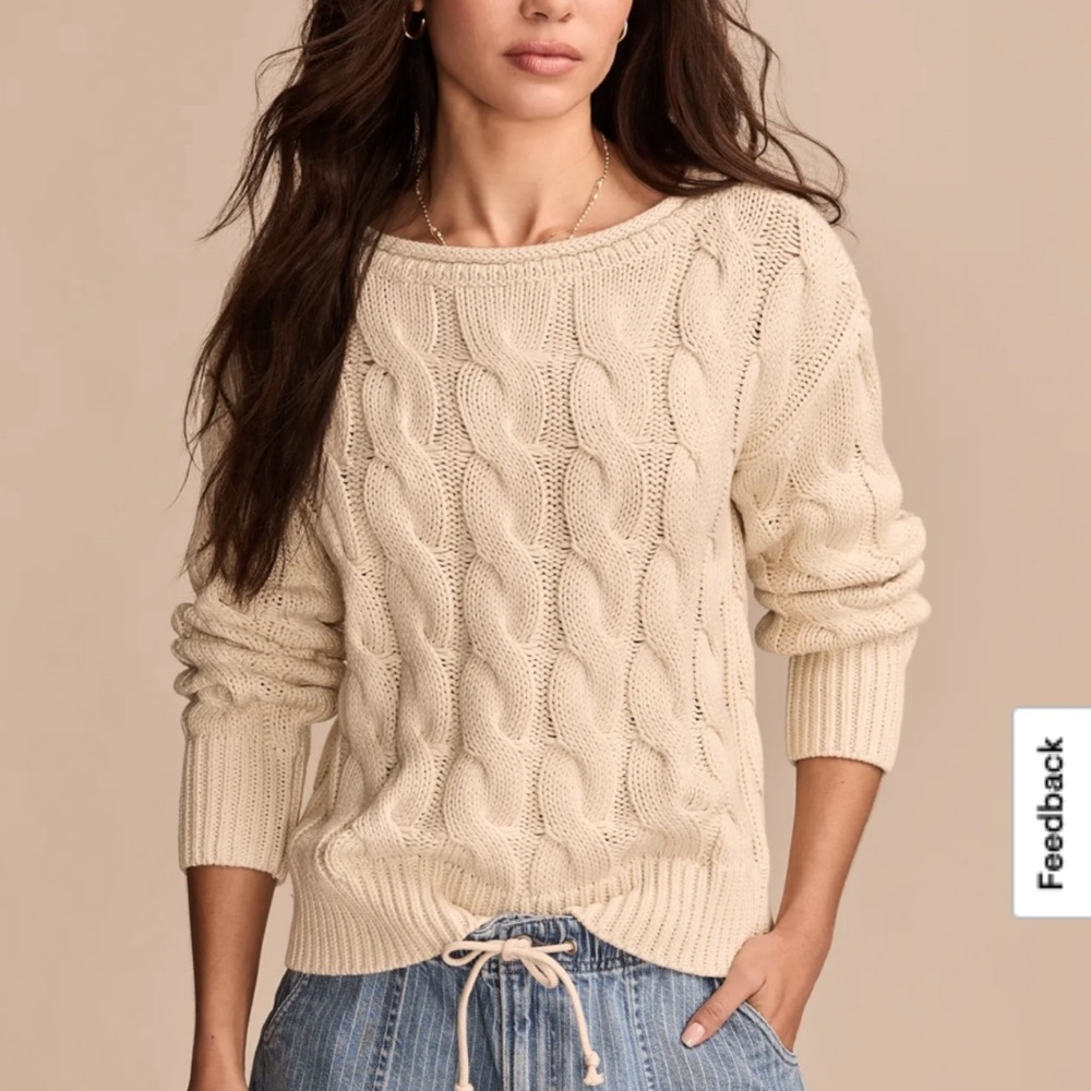 Lucky Brand Cable-Knit Crewneck Sweater - Cream